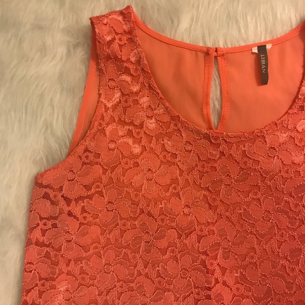 Pink/Coral Laced & Sheer Back Tank